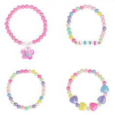 Brățări Elastice Copii, Model Inimi-Fluturi, Multicolor, Set 4 Bucăți