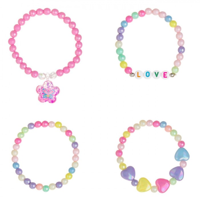 Brățări Elastice Copii, Model Inimi-Fluturi, Multicolor, Set 4 Bucăți