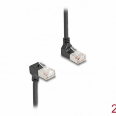 Cablu de retea RJ45 Cat.6A S/FTP Slim unghi 90 grade sus/jos 2m Negru, Delock 80294