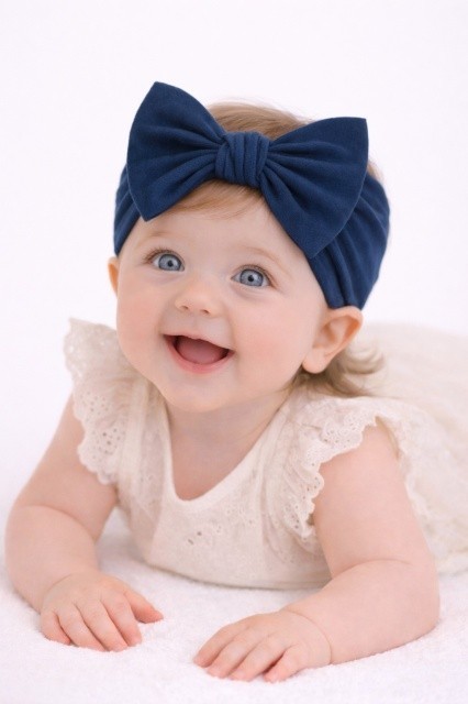 Bentita lata, bleumarin, pentru fetite cu fundita