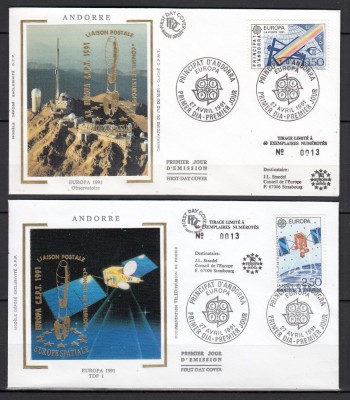 Andorra Franceza 1991 - FDC SPECIAL AUR - EUROPA SPATIALA - Tiraj 60 ex. foto