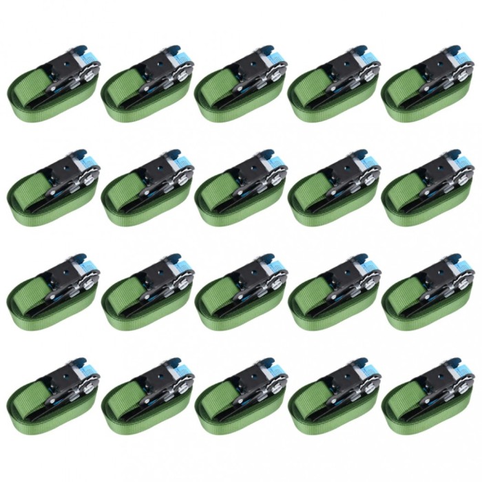 Chingi de fixare cu clichet, 20 buc., verde, 6 m, 800 daN