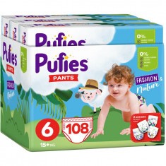 Scutece-chilotel Pufies Pants Fashion&amp;Nature Extra Large, Marimea 6, 15+ kg, 108 buc