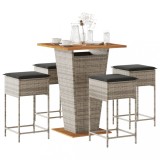 VidaXL Set mobilier bar de grădină, cu perne, 5 piese, gri, poliratan