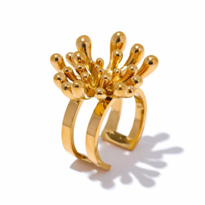 Inel Samira, auriu, din otel inoxidabil placat cu aur 18K, cu model floral, reglabil foto