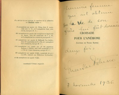 Croisade pour L&amp;#039;Anemone - Pricesse Bibesco- semnatura olografa 1931 foto