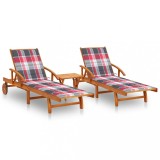 Set 2 Șezlonguri vidaXL Lemn Acacia, Masă &amp; Perne Roșii, Exterior, Reglabil, Pliabil, 199cm