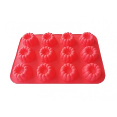 Forma silicon 12 cavitati, Pentru prajituri, Briose, Rosu, 29 cm, 231COF