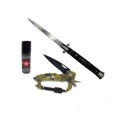 Set Spray cu Piper, Carabina multifuncionala si Briceag Stiletto, DEPOX&reg;, Otel inoxidabil