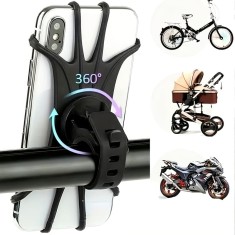 Suport telefon universal pentru bicicleta, FIXATO, rotativ 360&deg;, montaj pe ghidon, silicon, compatibil bicicleta, scuter, carut, trotineta, Negru