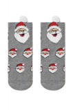Șosete haioase bumbac, model Moș Crăciun cu pompon, Conte Kids 447 - Gri, 30-35 (20-22 cm)