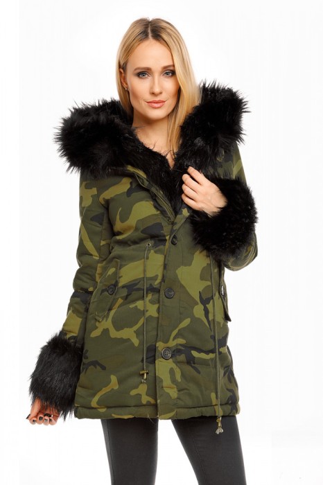 K465-1121 Geaca midi cu imprimeu army