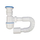 Cumpara ieftin Sifon pentru chiuveta cu racord flexibil, COD1050, alb, 64 x 32 mm