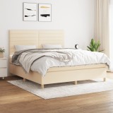 Cumpara ieftin Pat box spring cu saltea, crem, 160x200 cm, material textil