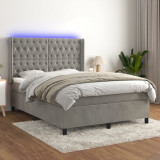 Cumpara ieftin Pat cu arcuri, saltea și LED, gri deschis, 140x200 cm, catifea