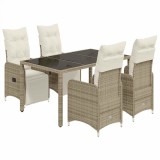 Cumpara ieftin Set bistro de gradina, 5 piese, cu perne, maro, poliratan