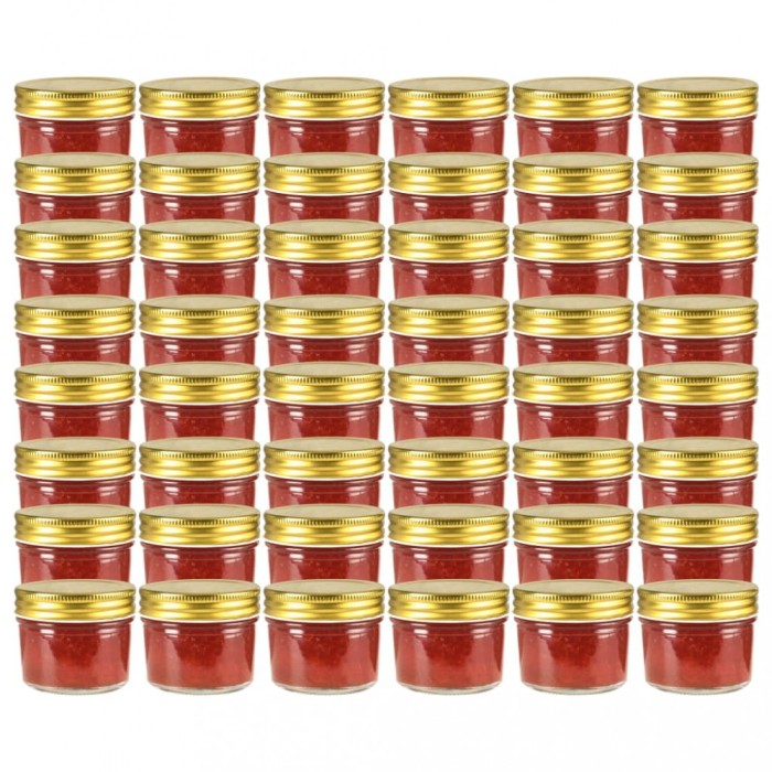 Borcane din sticlă pentru gem, capace aurii, 48 buc, 110 ml
