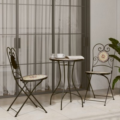 Set de bistro cu mozaic, cărămiziu și alb, fier și ceramică foto