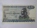 Rară! Zimbabwe 20 Dollars 1994 &icirc;n stare foarte bună