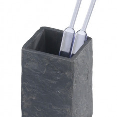 Suport pentru periute si pasta de dinti, Wenko, Slate Rock, 6.4 x 10.5 x 6.4 cm, polirasina, gri inchis