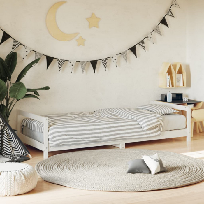 vidaXL Cadru de pat pentru copii, alb, 90x200 cm, lemn masiv de pin