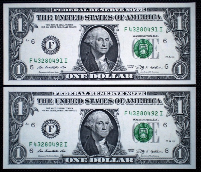 110 USA SUA 2X1 DOLLAR 2009 SERII CONSECUTIVE SR. 491-492 AUNC/UNC