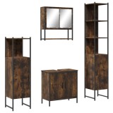 Set mobilier de baie, 4 piese, stejar fumuriu, lemn prelucrat
