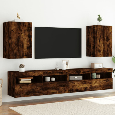 vidaXL Comodă TV de perete 2 buc., stejar fumuriu, 40,5x30x60 cm, lemn foto
