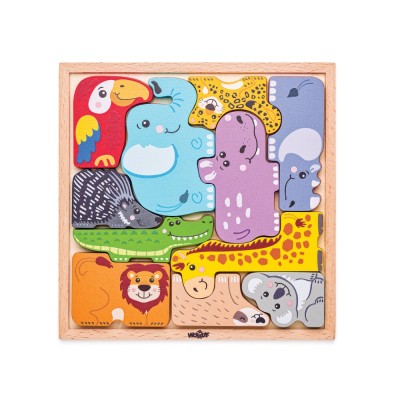 Puzzle din lemn, Forme de animale, Woodyland, 11 piese foto