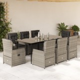 VidaXL Set mobilier grădină cu perne, 9 piese, gri deschis, poliratan