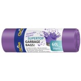 Saci menajeri Clarina 60L cu urechi de prindere 16 buc/rola mov lavanda