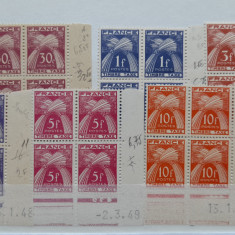 1946-1953-Franta-Timbre taxe-Mi=82,84,86 la 89-Bl4-MNH