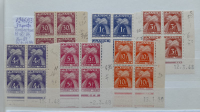 1946-1953-Franta-Timbre taxe-Mi=82,84,86 la 89-Bl4-MNH foto