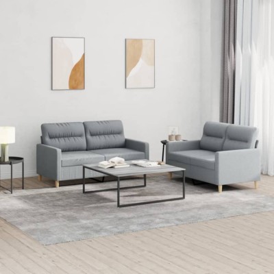 vidaXL Set de canapele cu perne, 2 piese, gri deschis, textil 3201568 foto