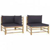 Set mobilier de grădină cu perne gri &icirc;nchis, 2 piese, bambus