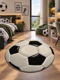 Cumpara ieftin Covor Rotund Camera Copii Minge Fotbal 11199-190, Marime 67 x 67 cm, Alb, Negru, Inaltime Fir 9 mm, Antialergic, Polipropilena, Gradinita, Cresa, Loc