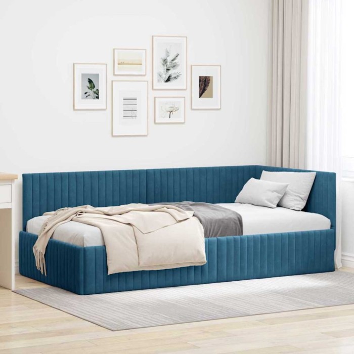 vidaXL Cadru de pat colțar cu headboard albastru 100 x 200 cm Catifea