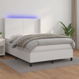 Cumpara ieftin Pat cu arcuri, cu saltea și LED, alb, 100x200 cm, piele eco