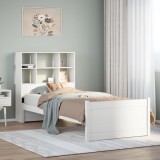 VidaXL Pat cu bibliotecă fără saltea, alb, 90x190 cm, lemn masiv pin 3322458