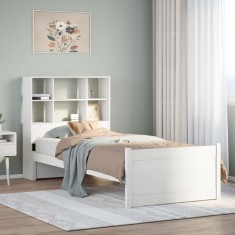 vidaXL Pat cu bibliotecă fără saltea, alb, 90x190 cm, lemn masiv pin