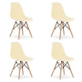 Set 4 scaune stil scandinav, Artool, Osaka, PP, lemn, crem si natur, 46x54x81 cm, Leobert