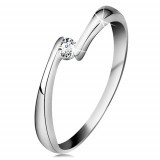 Inel din aur alb 14K - diamant transparent &icirc;ntre capetele &icirc;nguste ale brațelor - Marime inel: 50