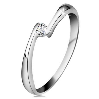 Inel din aur alb 14K - diamant transparent &amp;icirc;ntre capetele &amp;icirc;nguste ale brațelor - Marime inel: 56 foto