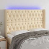 Cumpara ieftin Tăblie de pat cu LED, crem, 163x16x118/128 cm, textil
