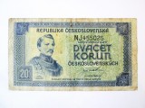 Cehoslovacia 20 Korun 1945 la cel mai mic pret,bancnota din imagini