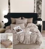 Cumpara ieftin Lenjerie Pat Bumbac 4 Piese Alb/Bej, 200x230/240x250cm, Set Cearceaf+Pilota+2 Fete Perna 55x75/70x70cm