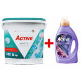 Detergent pudra pentru rufe albe Active, galeata 5kg, 65 spalari + Balsam de rufe Active Summer Touch, 1.5 litri, 60 spalari