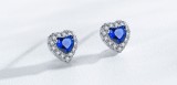 Cumpara ieftin Cercei din Argint 925 Inima cu Cristal Albastru Safir si Contur Halo (H2)
