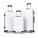 Set 3 trollere de calatorie, valize albe de bagaje cu roti, 3 &icirc;n 1, usoare si rezistente, incuietoare cu cifru, JollyMag, WP17