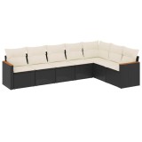 Cumpara ieftin Set canapele de gradina cu perne, 7 piese, negru, poliratan